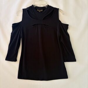 NWT BOLD Element Elegant Black Cold Shoulder Top Sleeve cutouts Size M INV25/193